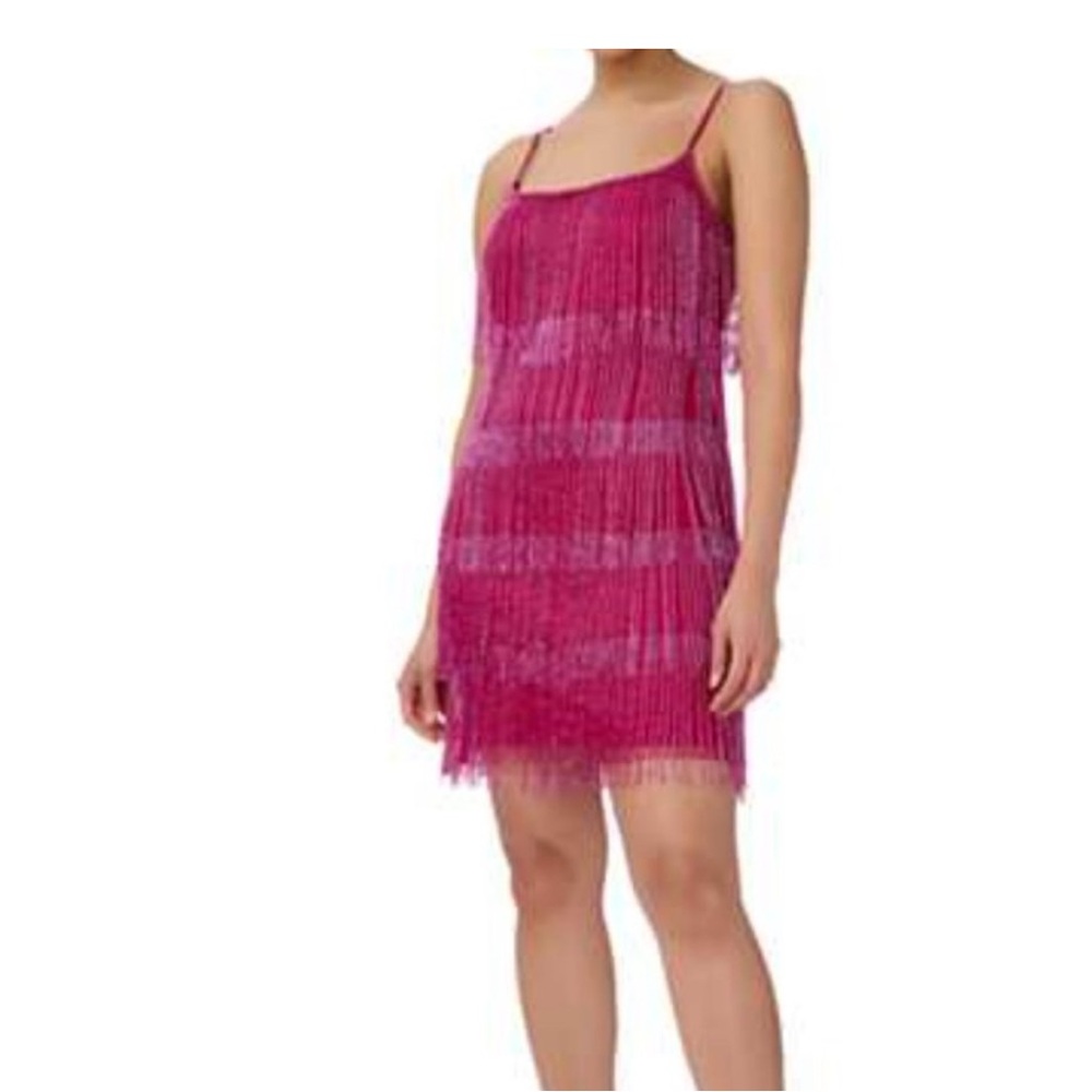 Adrianna Papell Pink Fringe Midi Dress